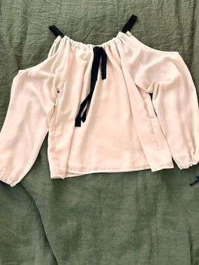 Cream Cold-Shoulder Blouse with Black Tie Straps